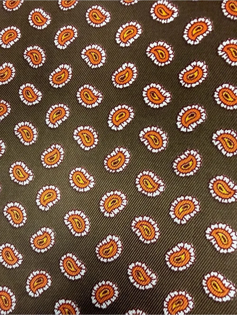 Men's Doubled Reversible Scarf Silk Wool Brown  Paisley Print 11x50